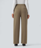 Pantalon tailleur coupe droite taille haute avec poches