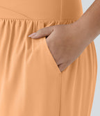 Breezeful™ Pantalon de Vacances Grande Taille Taille Haute avec Découpe Croisée Plissé Poche Latérale Fente et Séchage Rapide