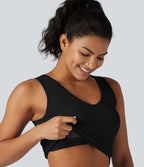 OneForm Seamless Flow Débardeur de yoga court col V avec brassière intégrée et laçage
