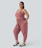 Combinaison sarouel dos nu torsadée grande taille avec poche latérale - Édition facile à enfiler