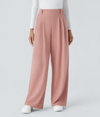 Halara Flex™ Pantalon Tailleur en tissu gaufré à taille haute, jambes larges, plis et poches latérales