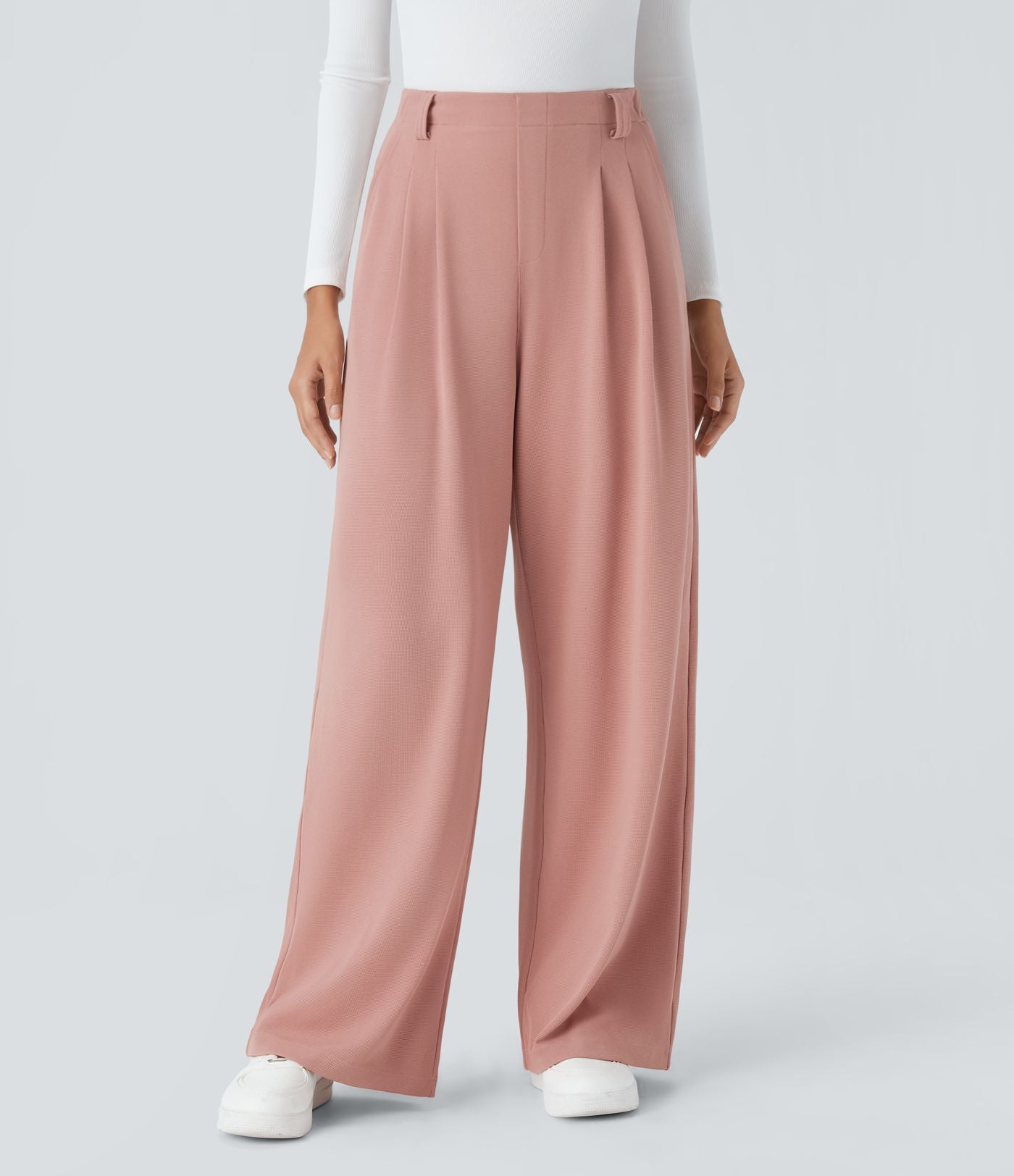 Halara Flex™ Pantalon Tailleur en tissu gaufré à taille haute, jambes larges, plis et poches latérales