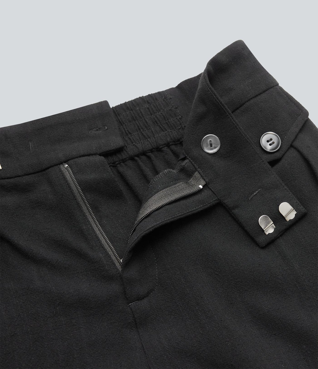 Short casual en mélange de lin taille haute 15 cm avec poches