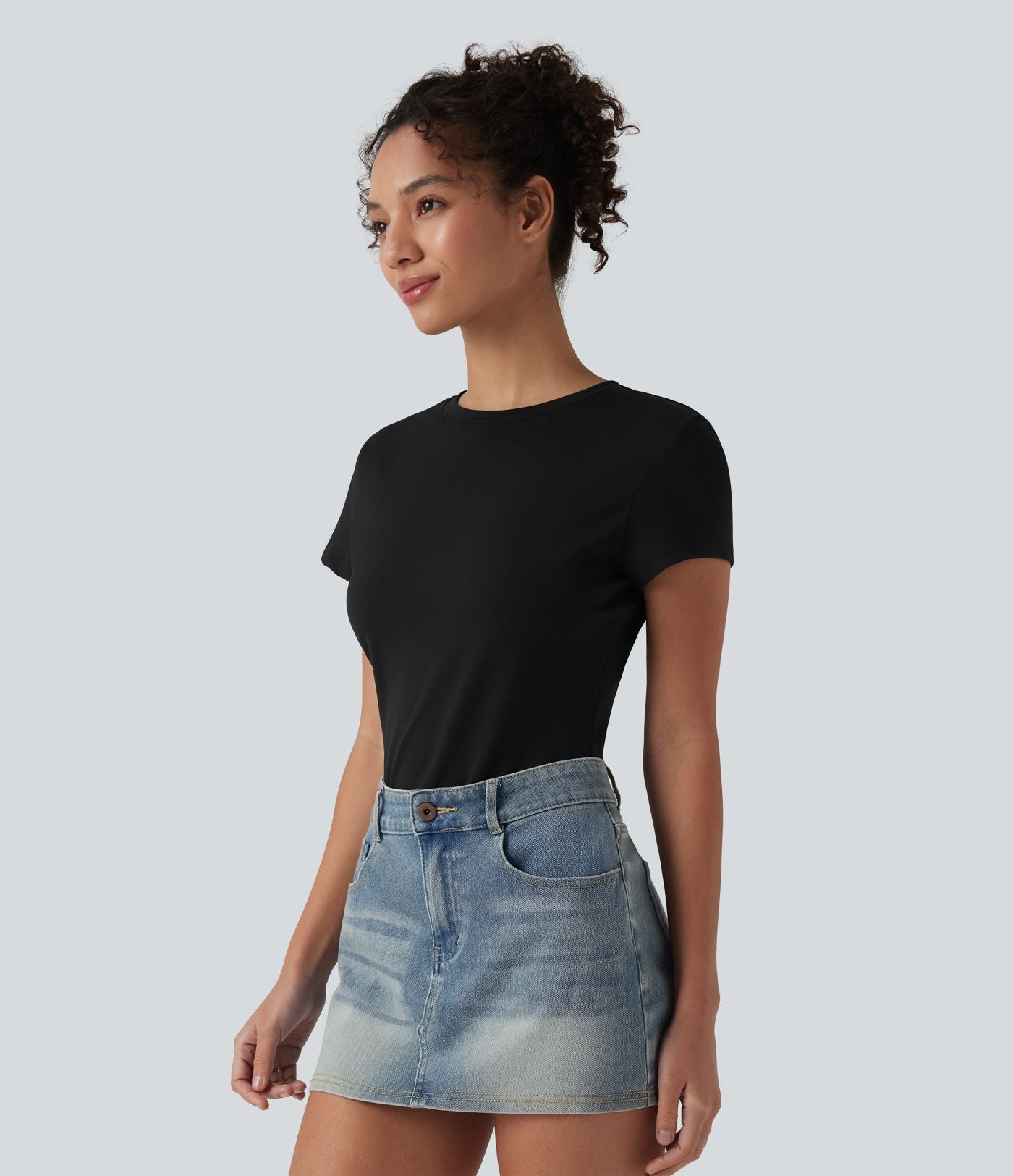 T-shirt baby tee décontracté col rond près du corps - Longueur plus longue