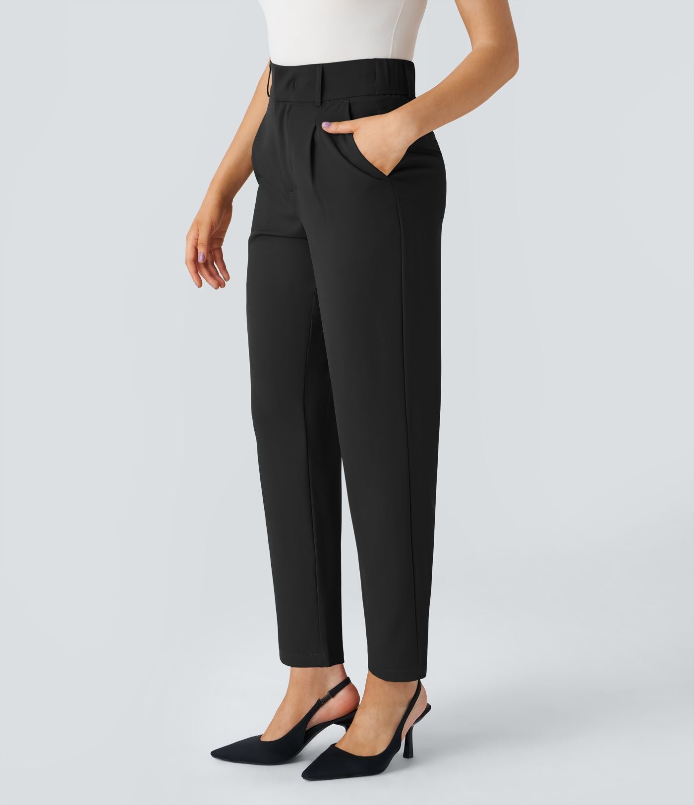 Pantalon tailleur Halara Flex™ fuselé uni, taille haute, avec poches
