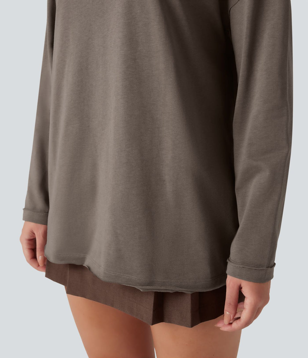 T-shirt coton oversize col rond manches longues