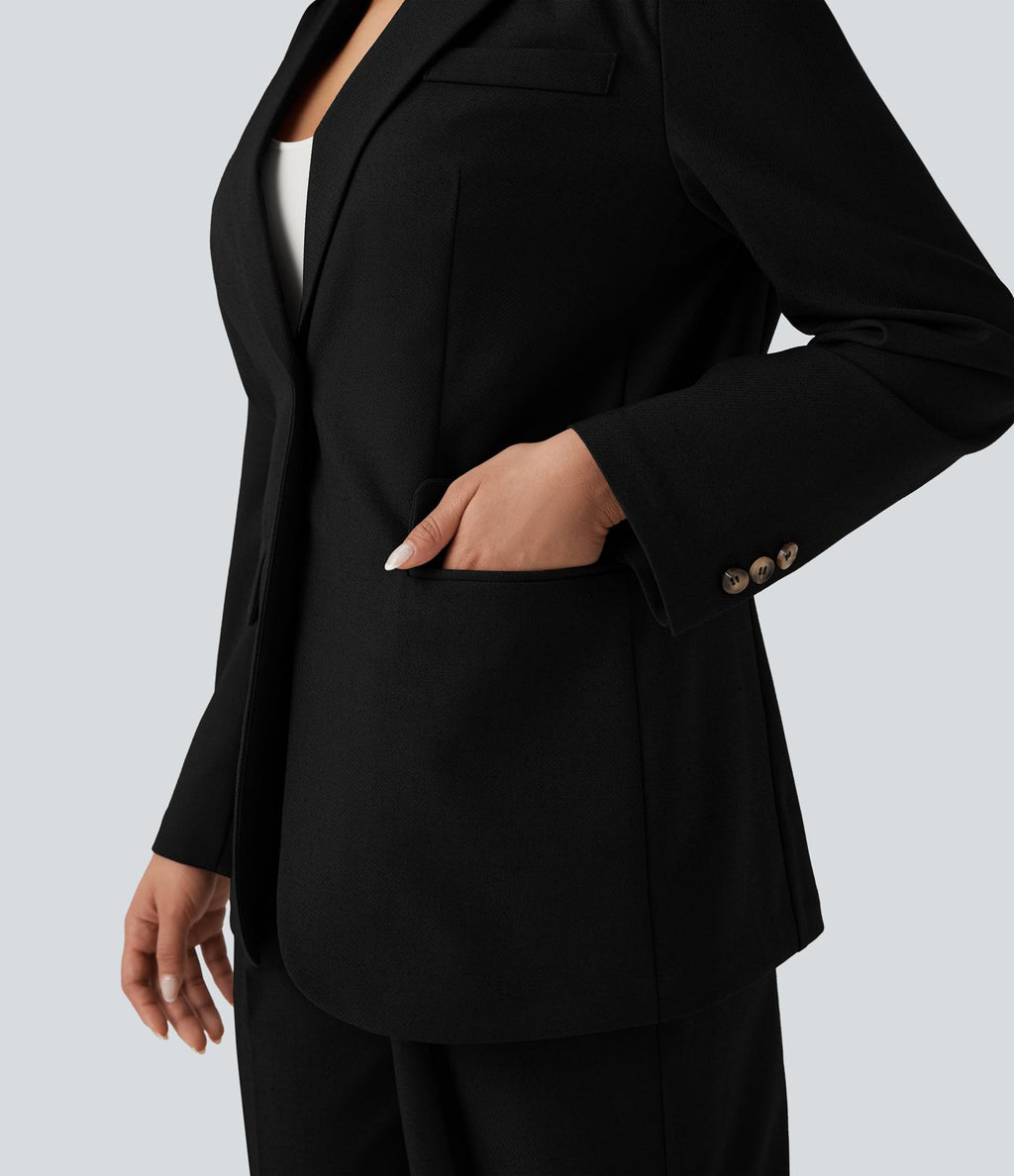 Blazer de travail lin col cranté manches longues avec poches