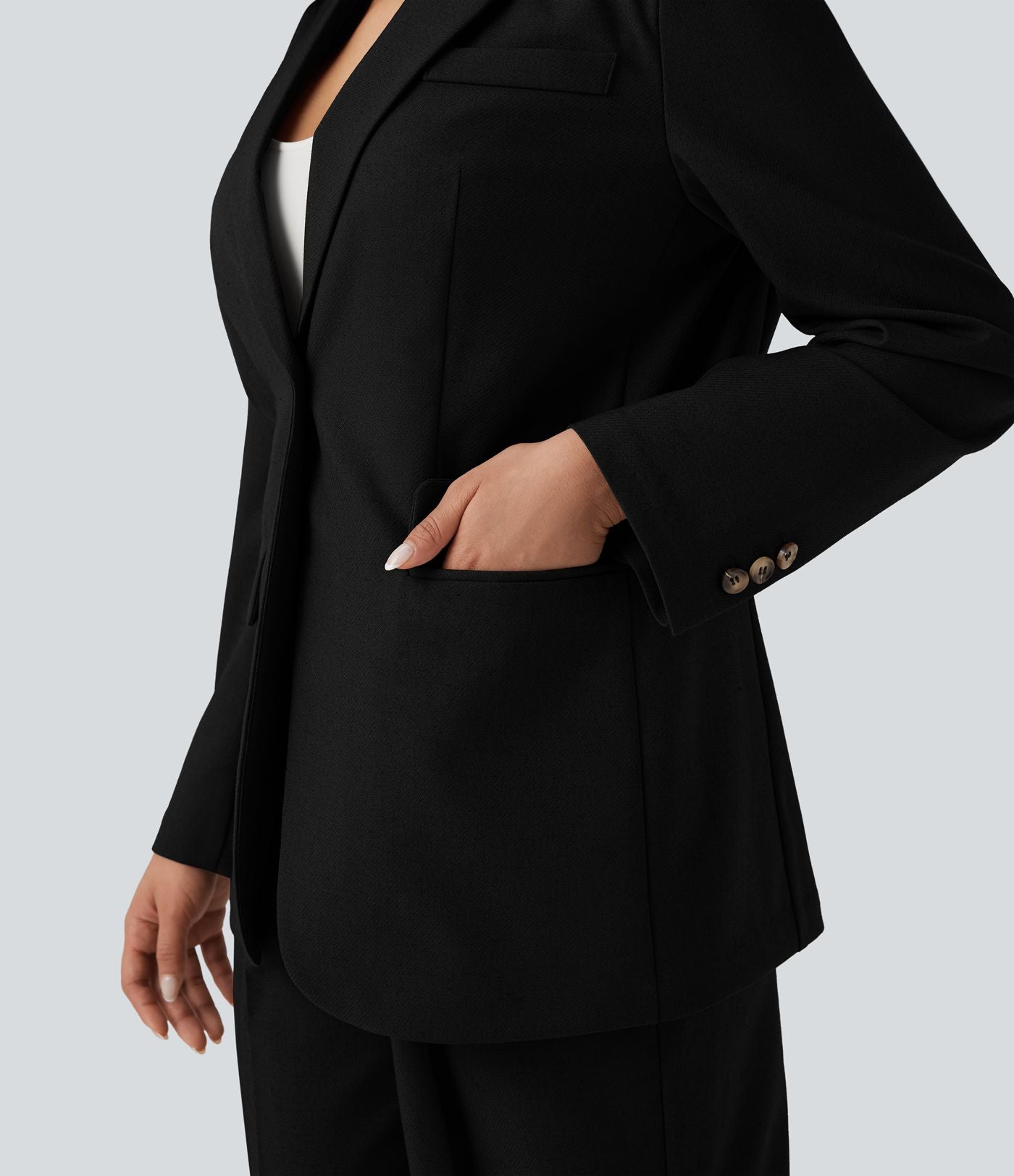 Blazer de travail lin col cranté manches longues avec poches