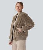Veste bomber sherpa zippée à manches longues avec poches