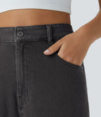 Jean décontracté Halara Flex™ effet chevron taille haute, jambes larges, ourlet roulotté et poches multiples