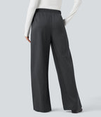 Pantalon décontracté large rayé taille haute avec cordon et poches