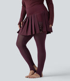 Legging-jupe grande taille à étriers de danse avec mesh contrastant plissé taille haute séchage rapide Breezeful™ et poches