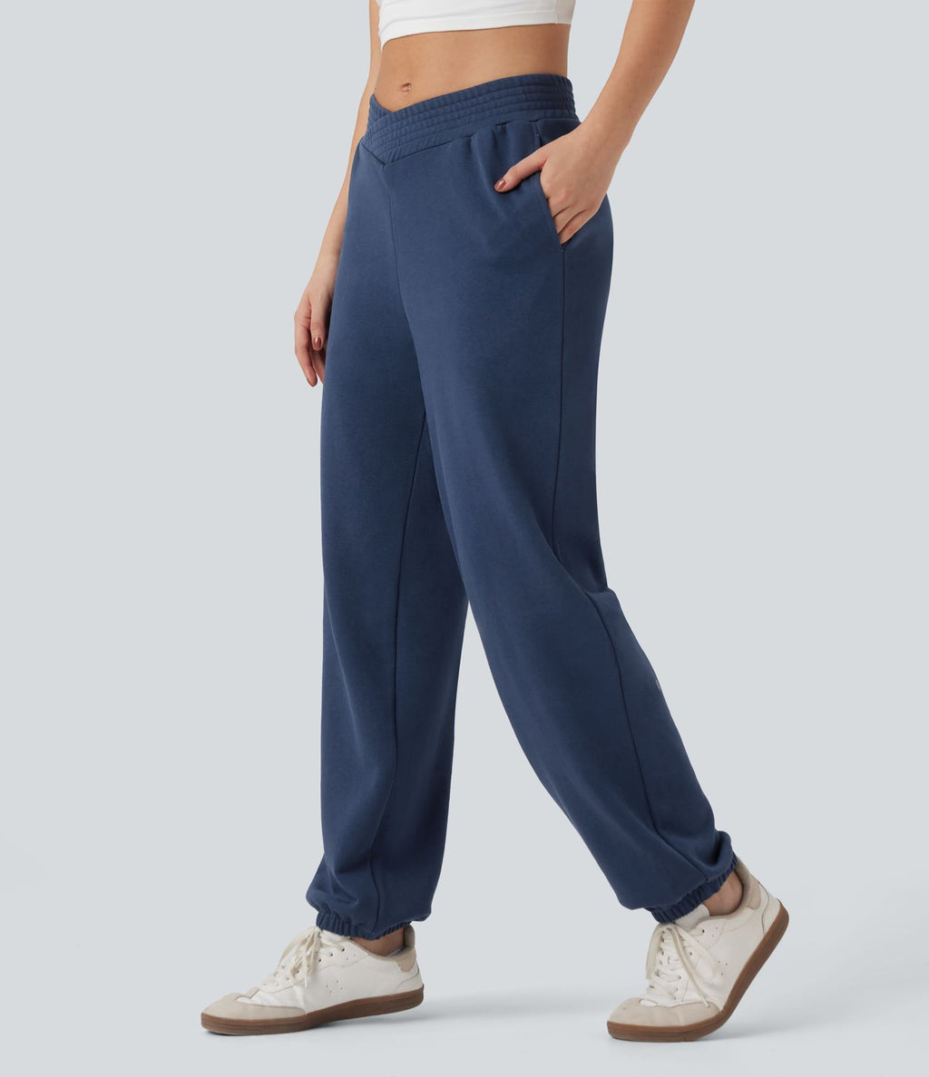 Jogging décontracté coton taille mi-haute croisé avec poches
