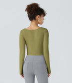 Bodysuit de Travail Tricot Côtelé Col Carré Manches Longues Boutonné Silhouette Élancée