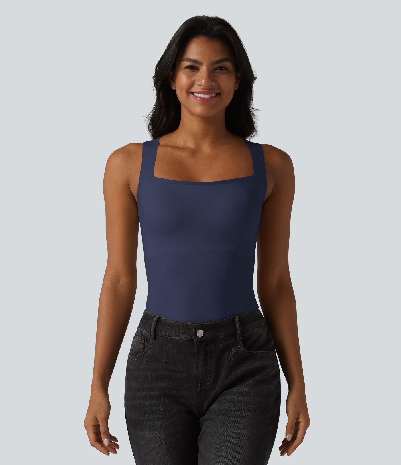 Débardeur décontracté col carré avec soutien-gorge intégré bonnets B-E