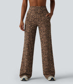 Halara UltraSculpt™ Pantalon de yoga droit taille haute imprimé léopard ventre plat avec bandes latérales et poches