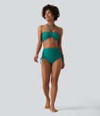 Bas de maillot de bain bikini gainant taille haute avec cordon de serrage et fronces