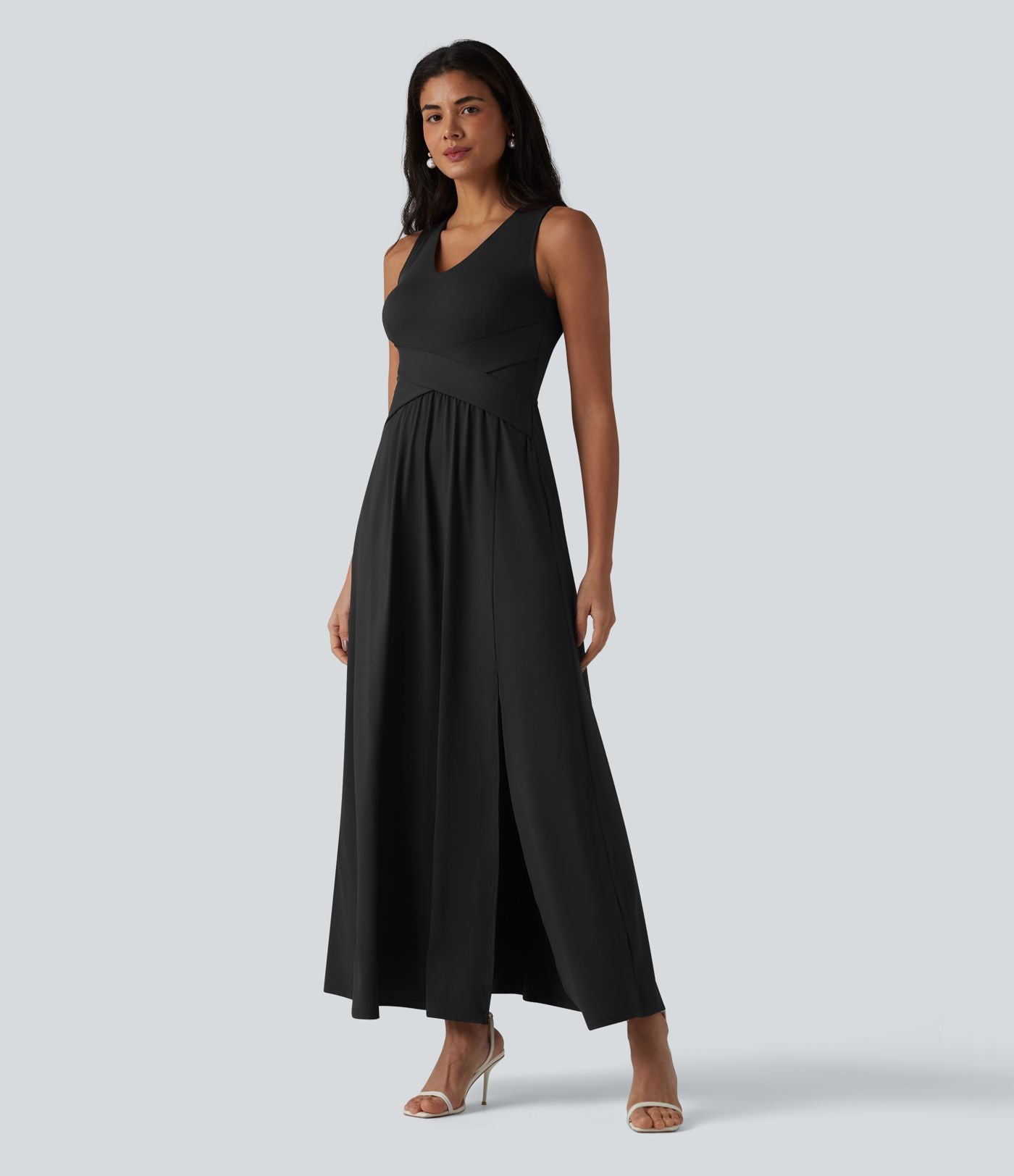 Robe longue sans manches col V avec poches