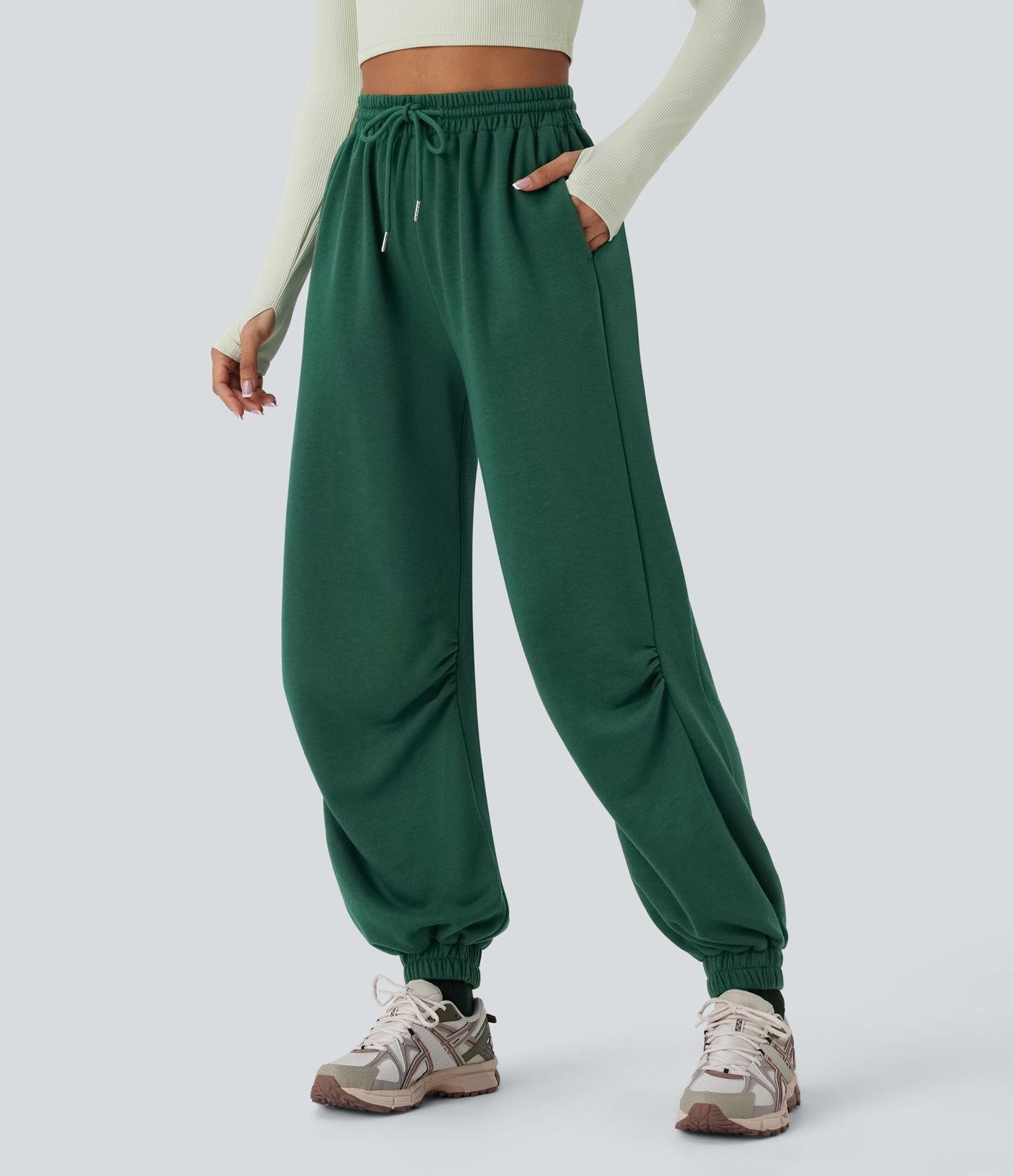 Jogging de running taille haute avec poches et cordon de serrage