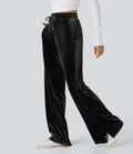 Pantalon décontracté large en velours, taille haute, avec cordon et poches