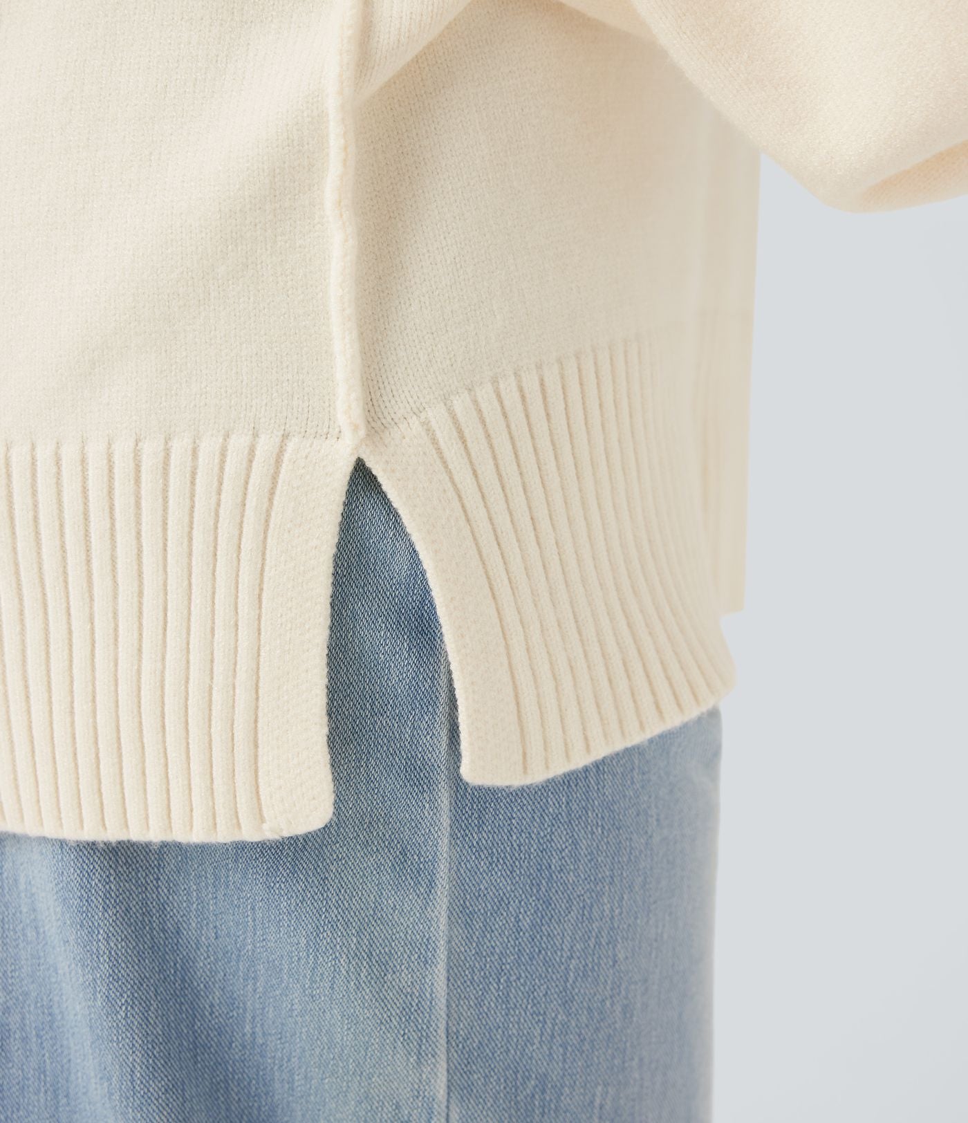 Pull casual col V épaules tombantes manches longues avec fentes