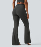 Legging de yoga flare taille haute en V avec dentelle contrastée, rayures et poches