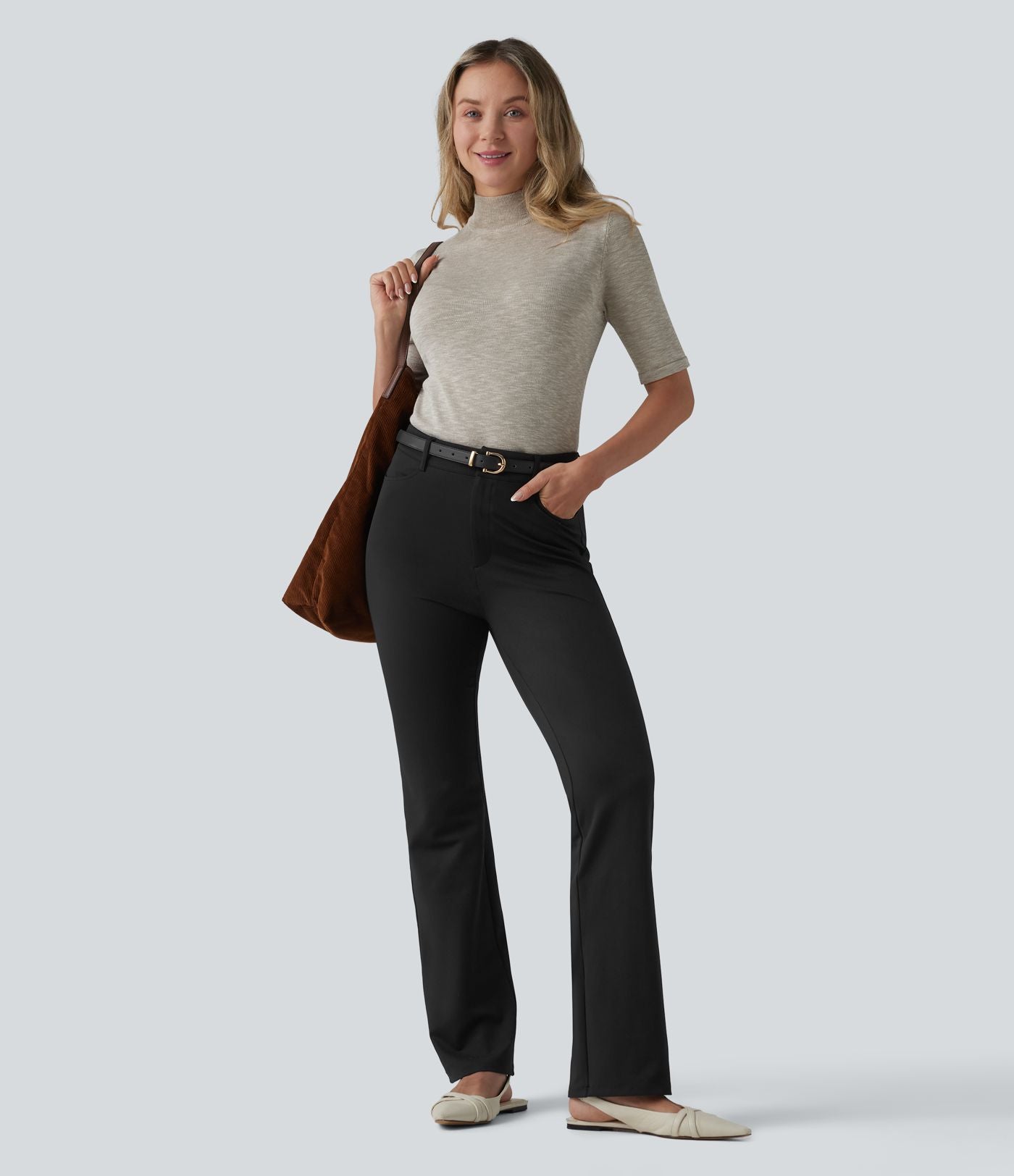Halara Flex™ Pantalon tailleur bootcut taille haute à chevrons avec poches