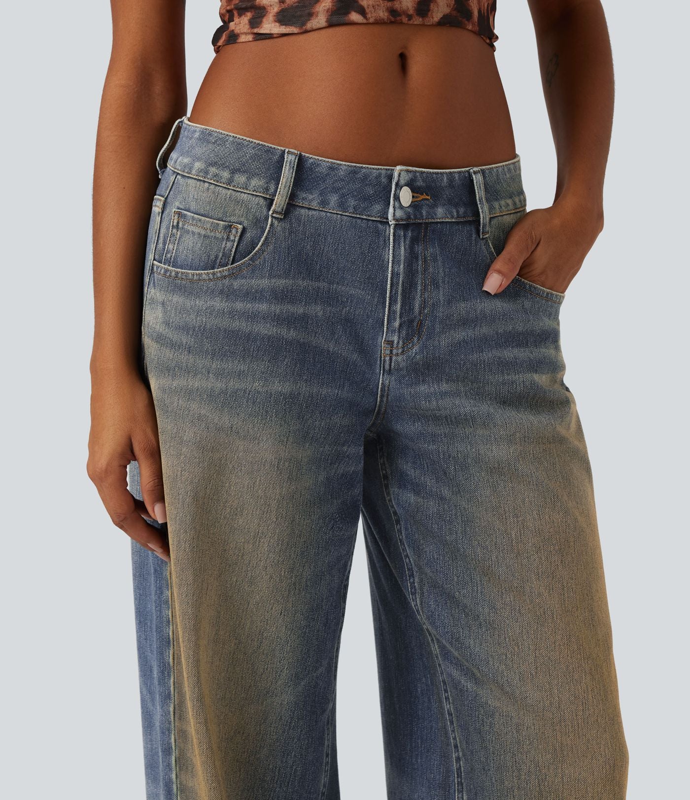 Jean large Halara Flex™ taille basse délavé avec poches