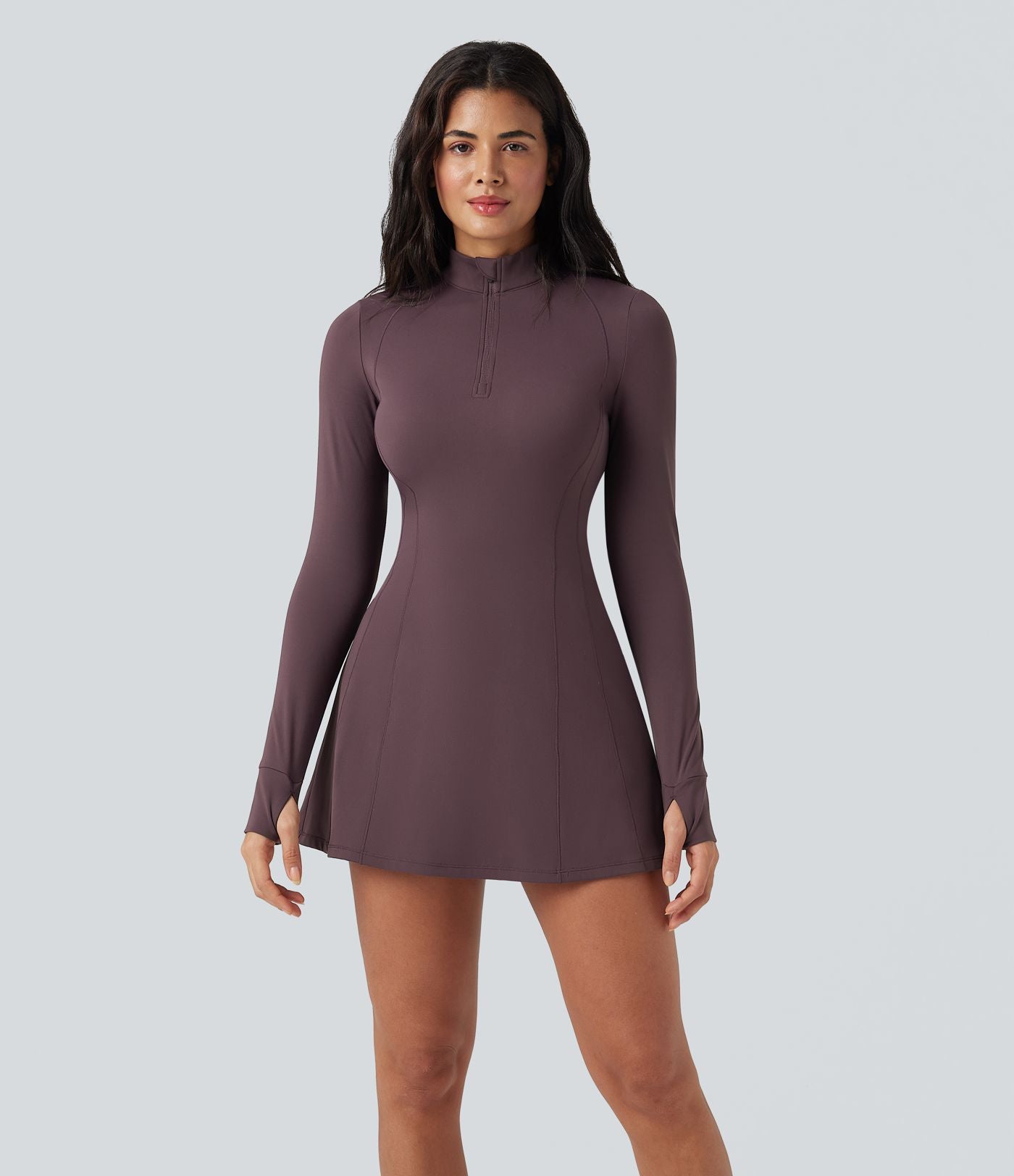 Robe de tennis active courte SoftlyZero™ Plush 2-pièces demi-zip manches longues avec trous pouces et poches