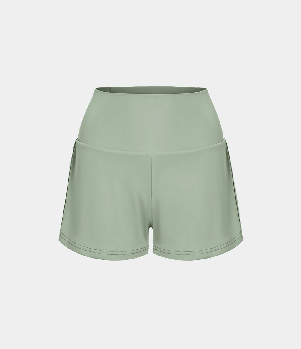 Short 7,5cm Yoga 2 en 1 Super Taille Haute Poches Arrière Poches Cachées Latérales