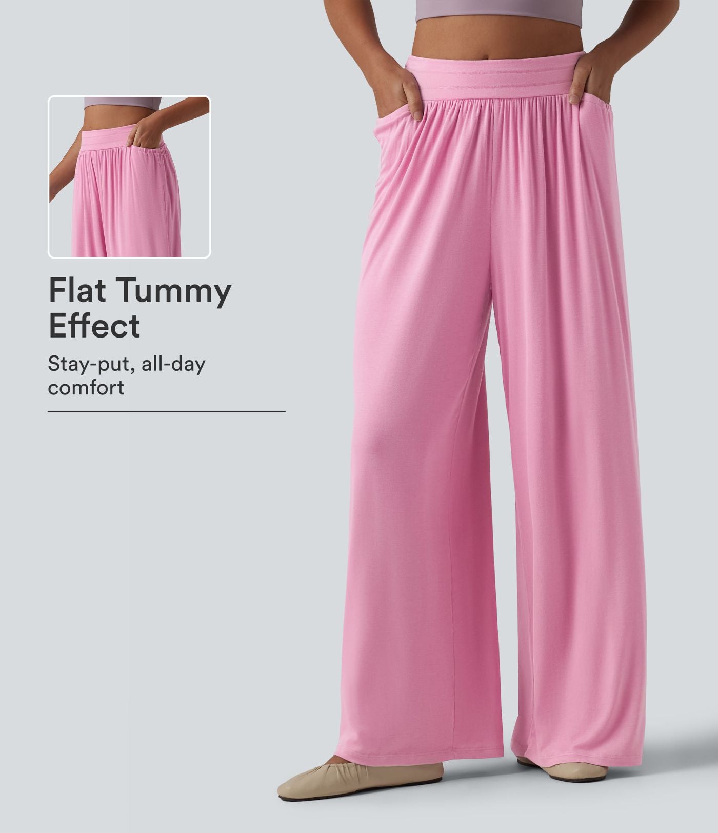 Pantalon ample décontracté côtelé taille haute ventre plat avec poches