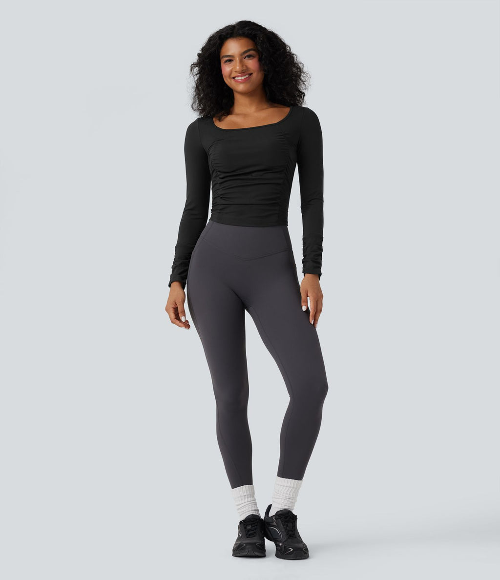 Haut de sport entraînement SoftlyZero™ Airy col carré manches longues froncé effet frais InstantCool
