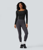 Haut de sport entraînement SoftlyZero™ Airy col carré manches longues froncé effet frais InstantCool