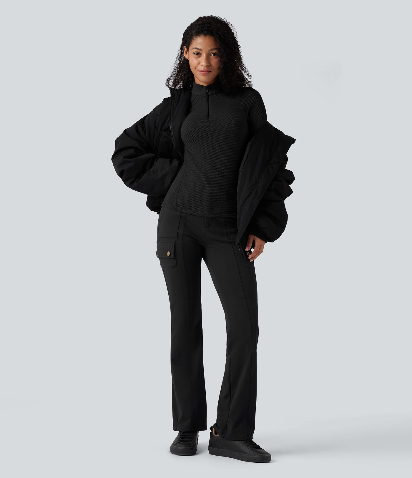 Haut de sport polaire demi-zip pliable à manches longues avec poche