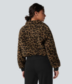 Veste sherpa col montant côtes contrastantes avec fermeture éclair et poches