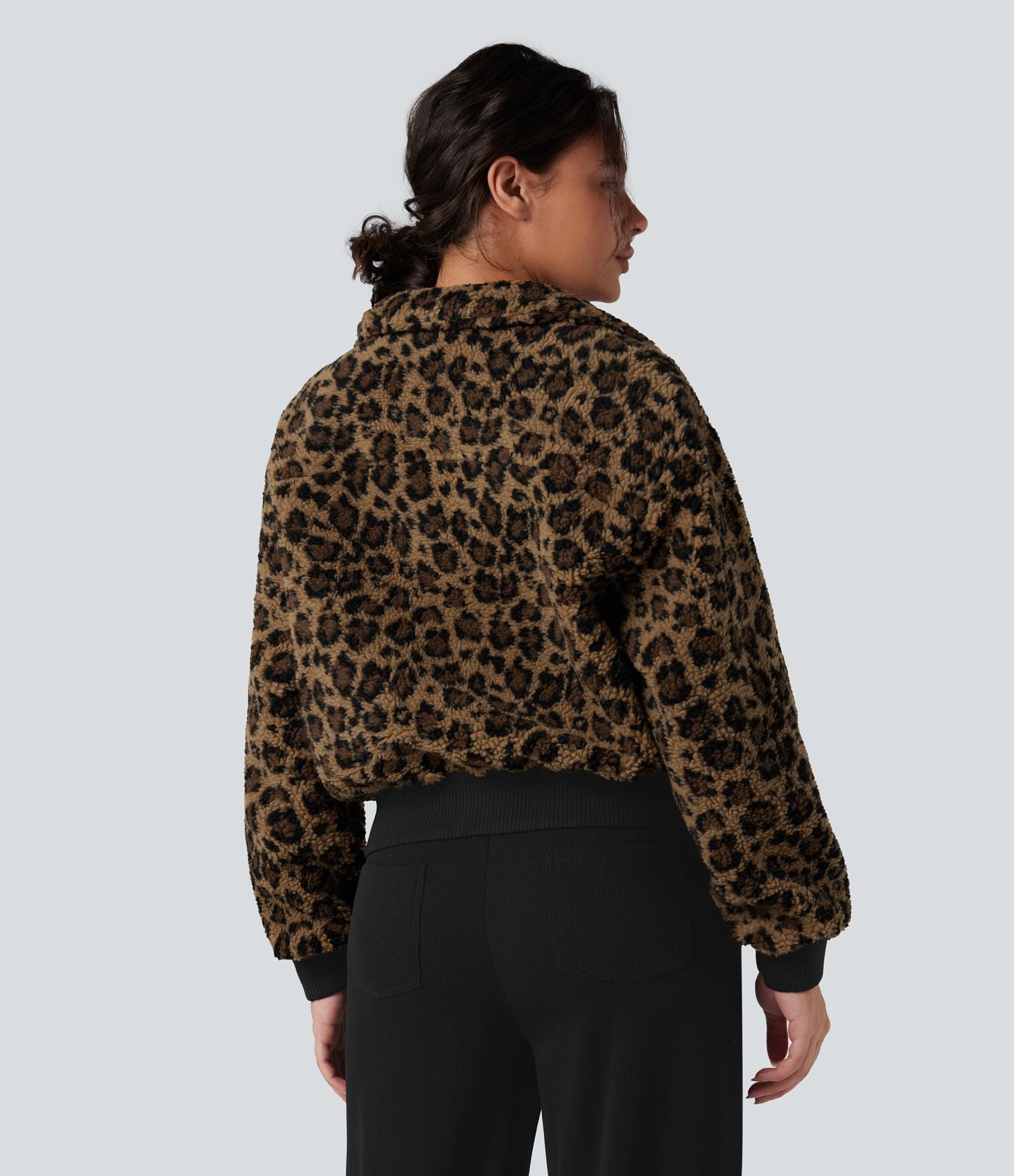 Veste sherpa col montant côtes contrastantes avec fermeture éclair et poches