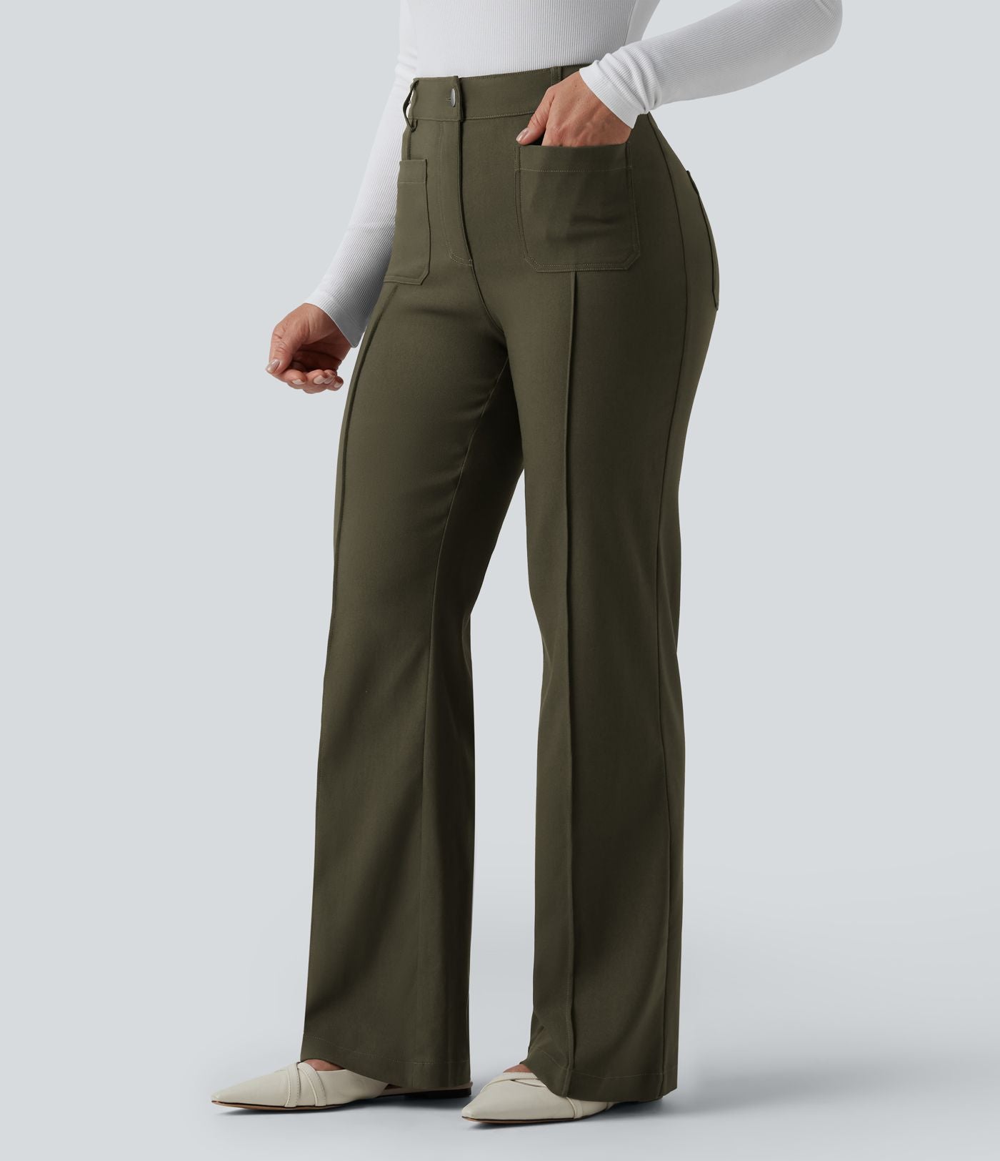 Pantalon tailleur évasé taille haute avec poches