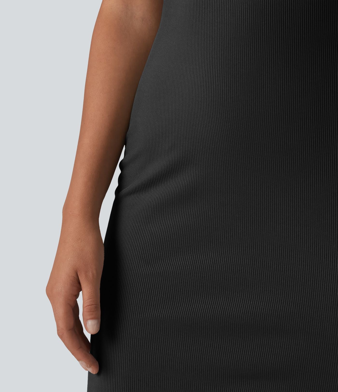 Robe décontractée mi-longue en maille côtelée col rond sans manches