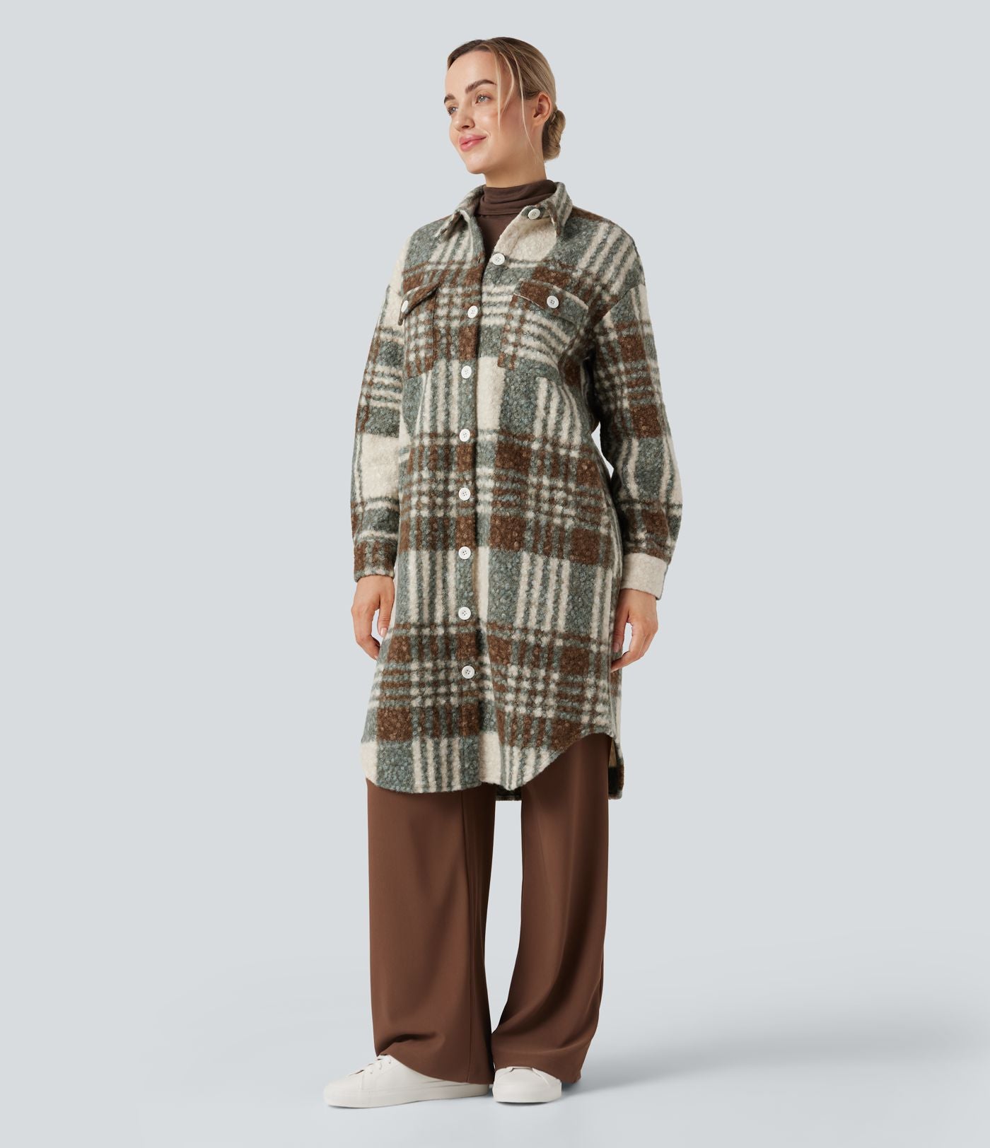 Veste sherpa longue manches longues carreaux avec poches