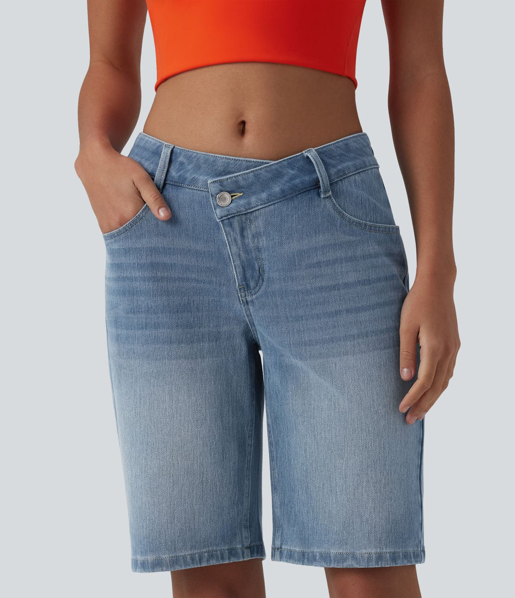 Halara Flex™ Short casual en jean asymétrique taille basse avec poches