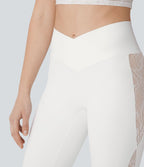 Legging corsaire de yoga taille haute croisé avec dentelle contrastée - Protection UPF50+