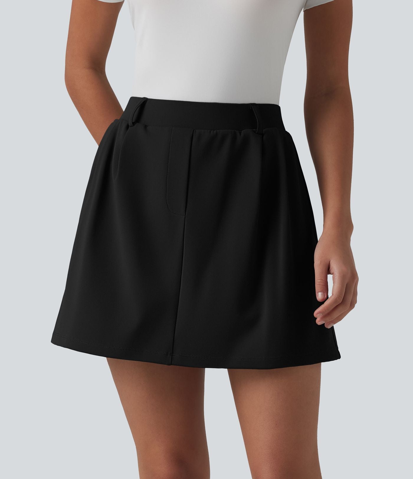 Jupe de golf 2-en-1 évasée taille mi-haute avec poches tees — Poches spéciales golf