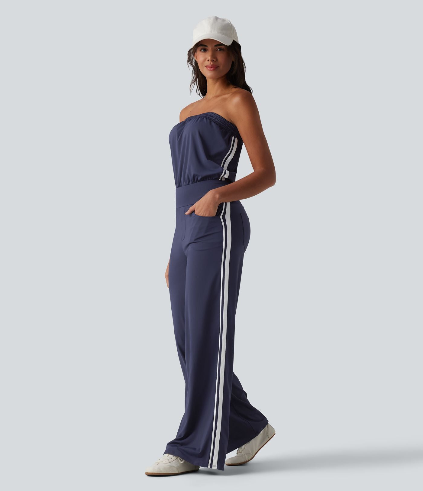 Combinaison casual bustier bandes latérales rayures à séchage rapide SoftlyZero™ QuickDry avec poches - Easy Peasy