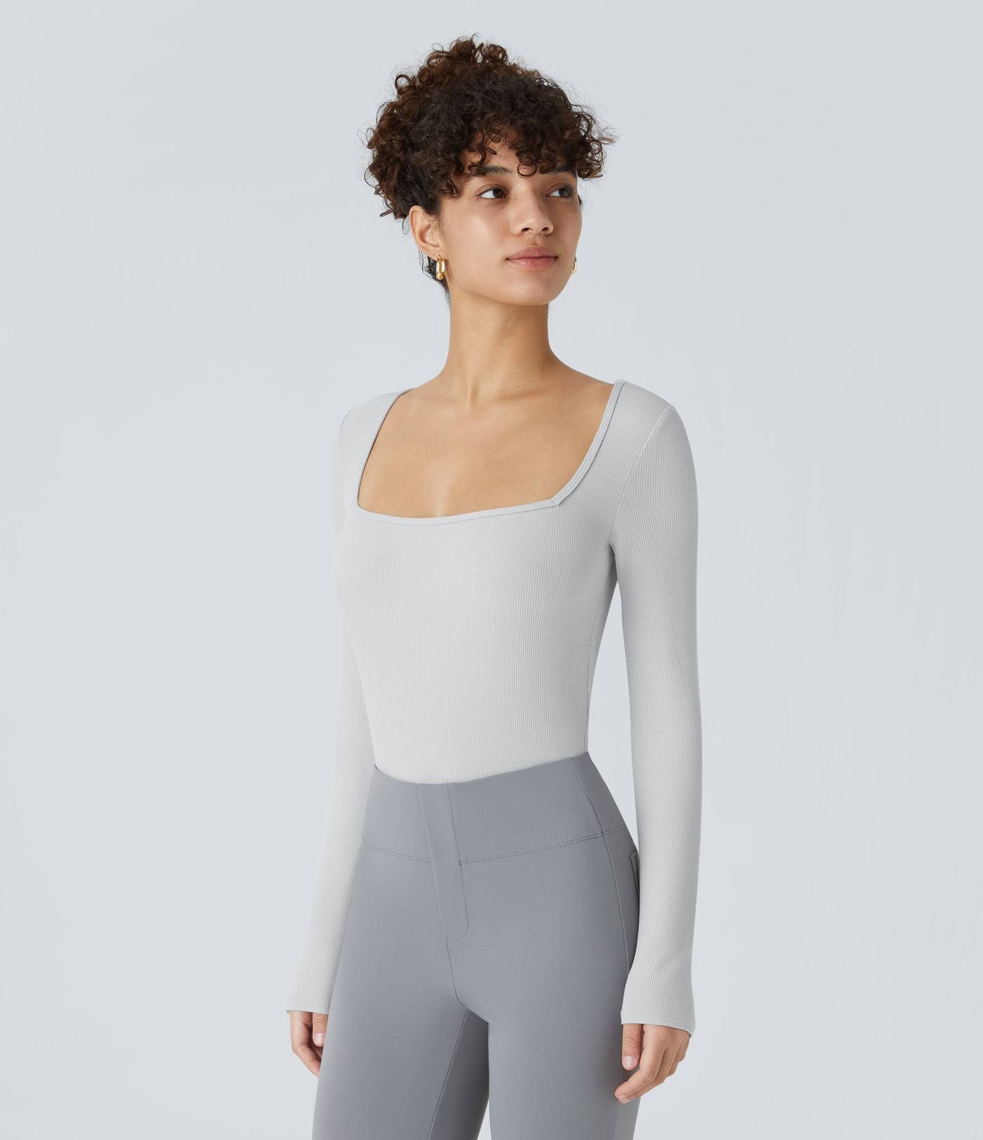 Bodysuit de Travail Tricot Côtelé Col Carré Manches Longues Boutonné Silhouette Élancée
