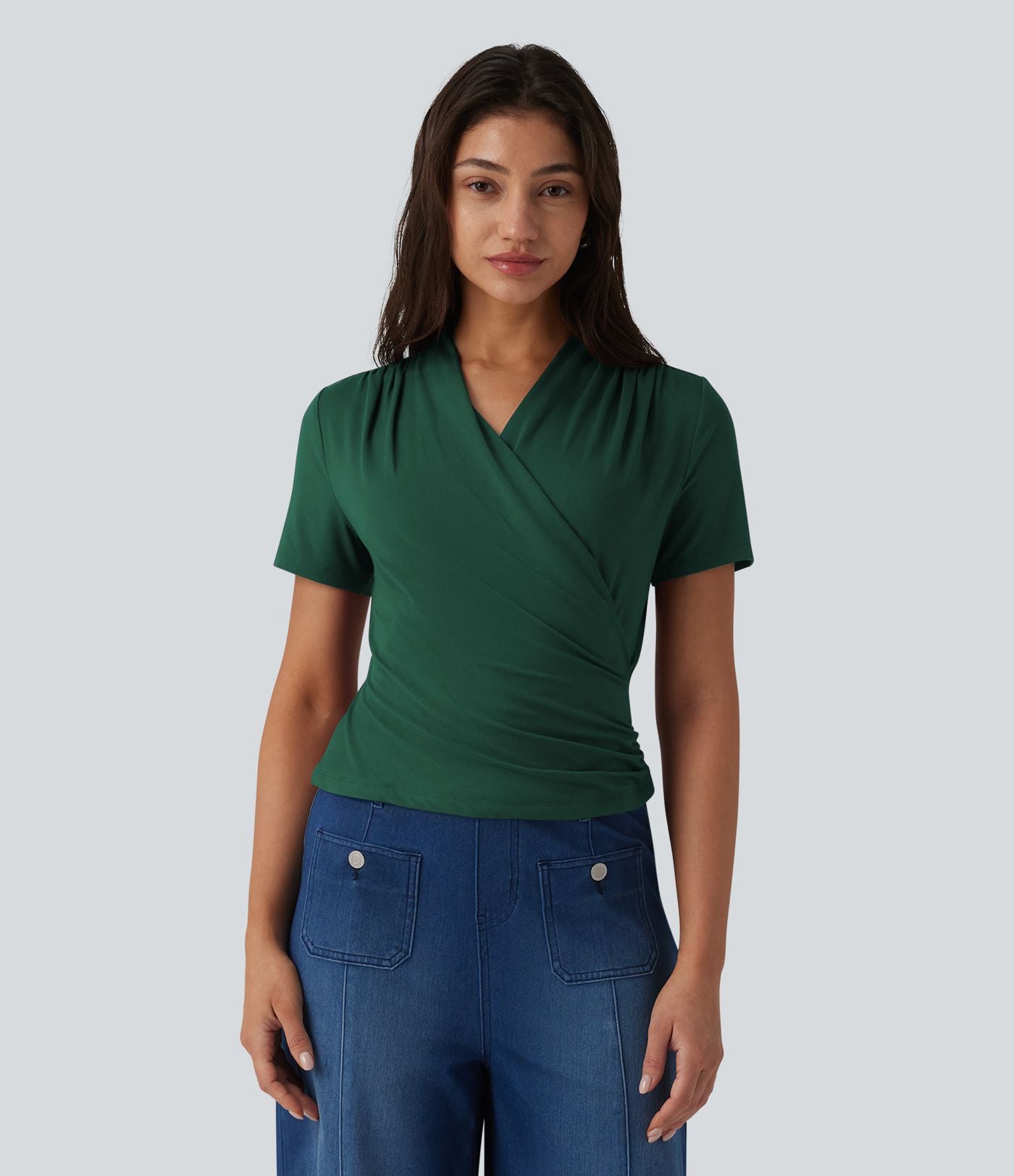 Blouse col V manches courtes pour le bureau