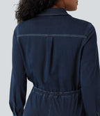 Combinaison denim délavé Halara Flex™ jambes larges manches longues avec cordon de serrage et poches - Édition Easy Peasy