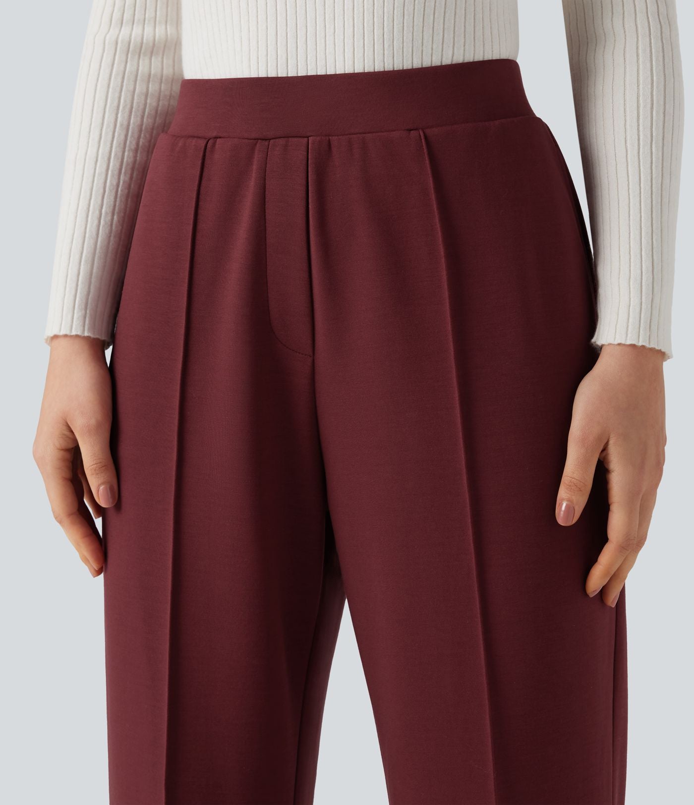 Pantalon tailleur coupe droite taille haute avec poches
