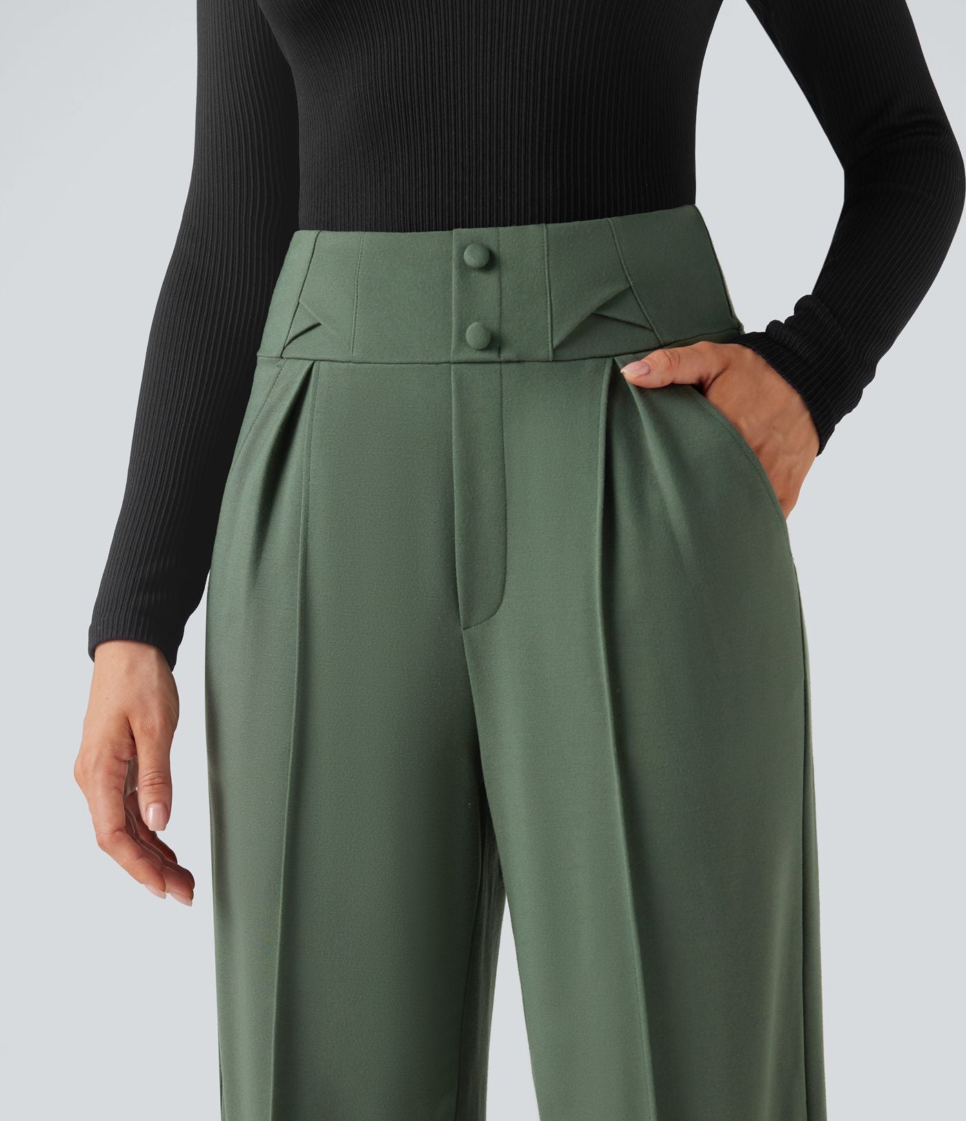 Pantalon tailleur coupe droite taille haute Halara Flex™ avec poches