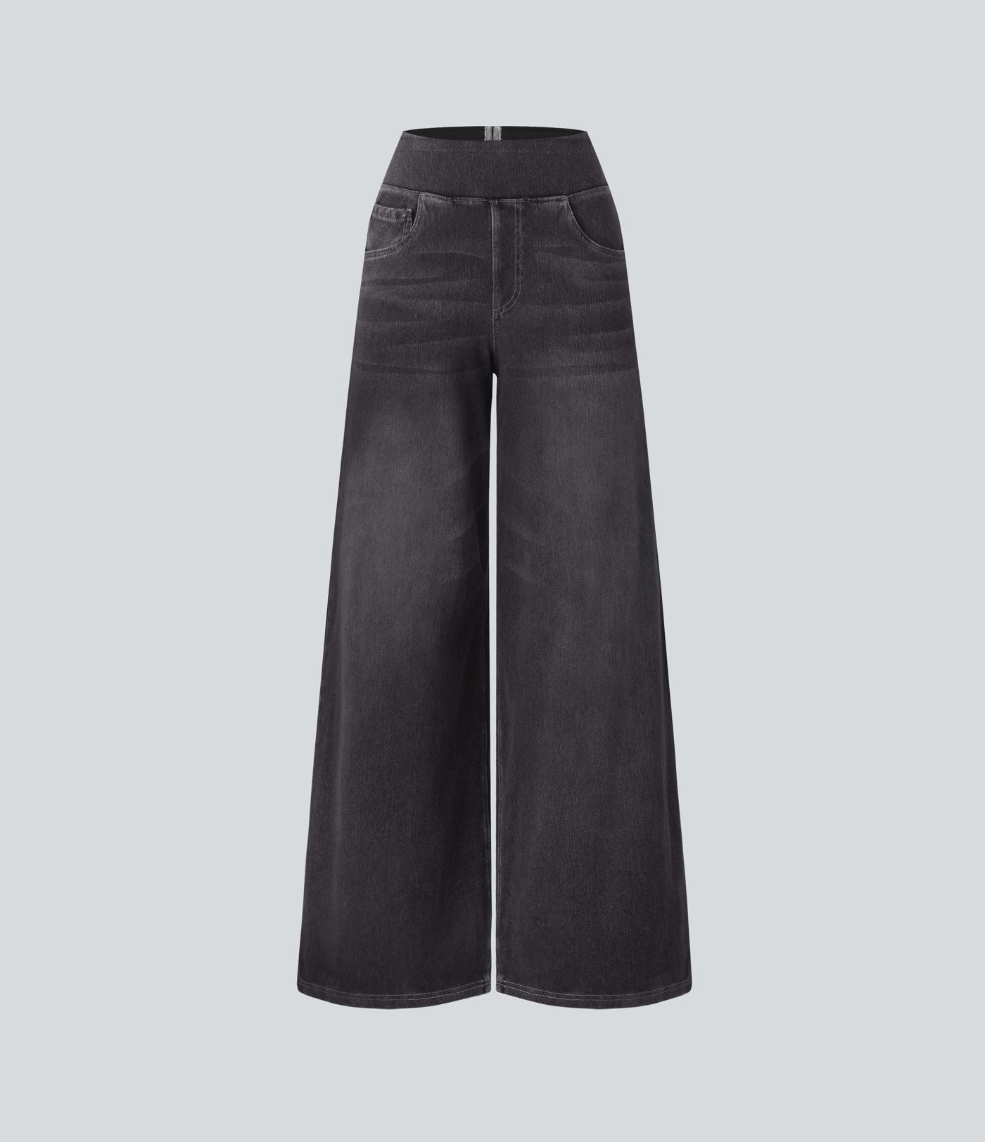 Halara Flex™ Jean Large Casual Taille Haute Poches Multiples Tricot Extensible Délavé