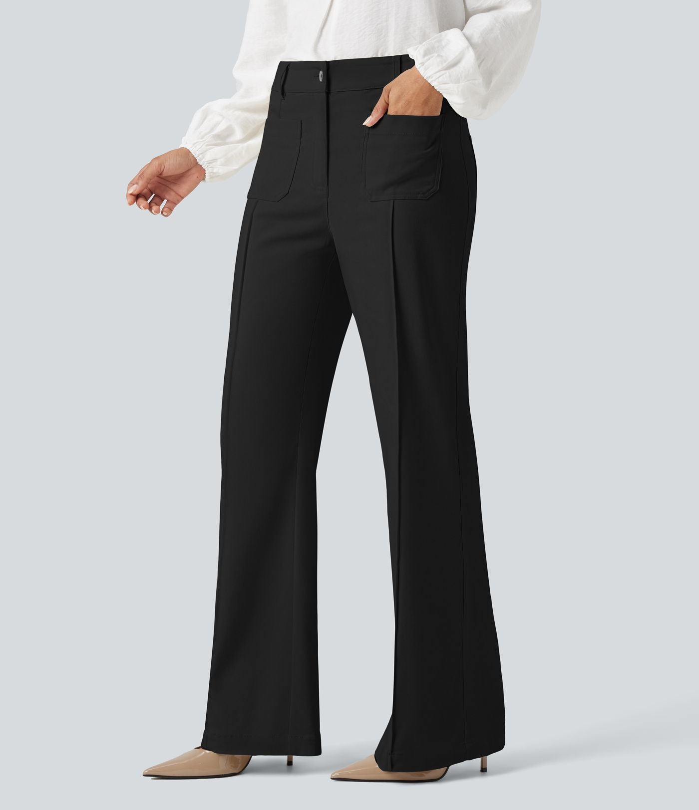 Pantalon tailleur évasé taille haute avec poches